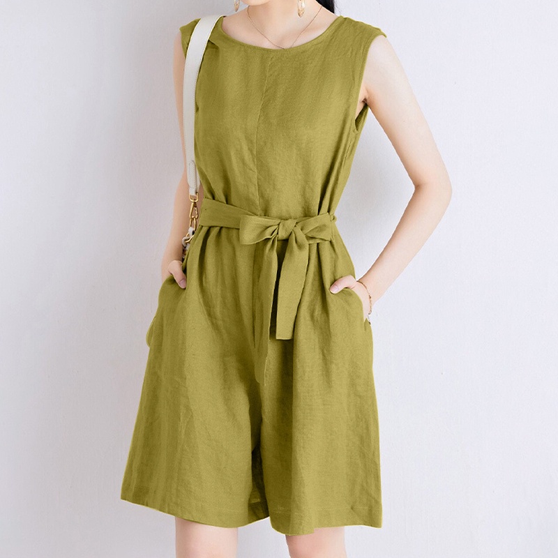 Áo liền quần ZANZEA không tay màu trơn có túi và thắt lưng thời trang dành cho nữ