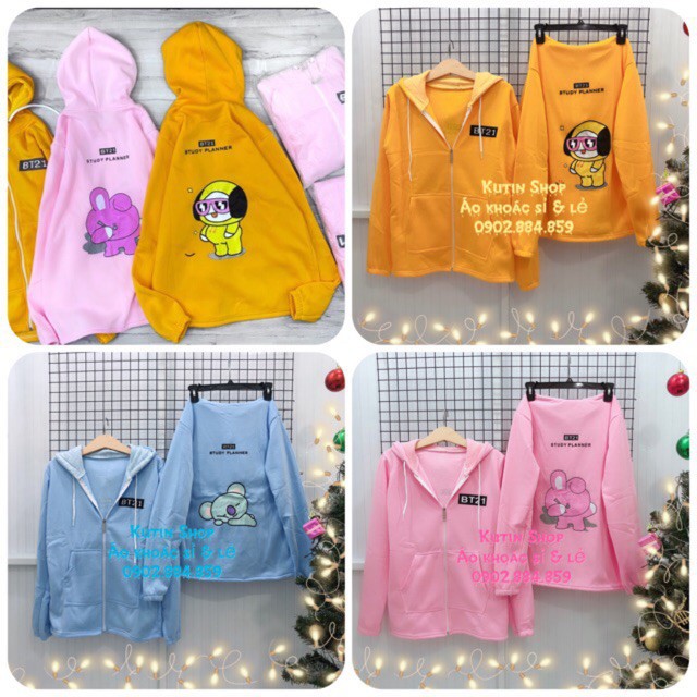 Áo khoác nỉ ngoại form rộng dây kéo BT21 siêu dễ thương có ảnh thật | BigBuy360 - bigbuy360.vn