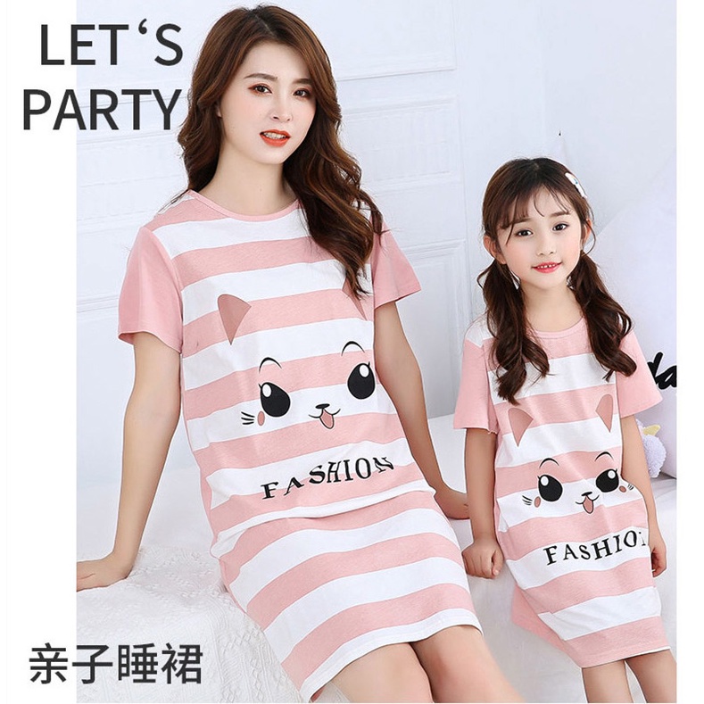 Đầm Ngủ Tay Ngắn Chất Liệu Cotton Thời Trang Xuân Hè Cho Mẹ Và Bé Kích Thước 100-180cm