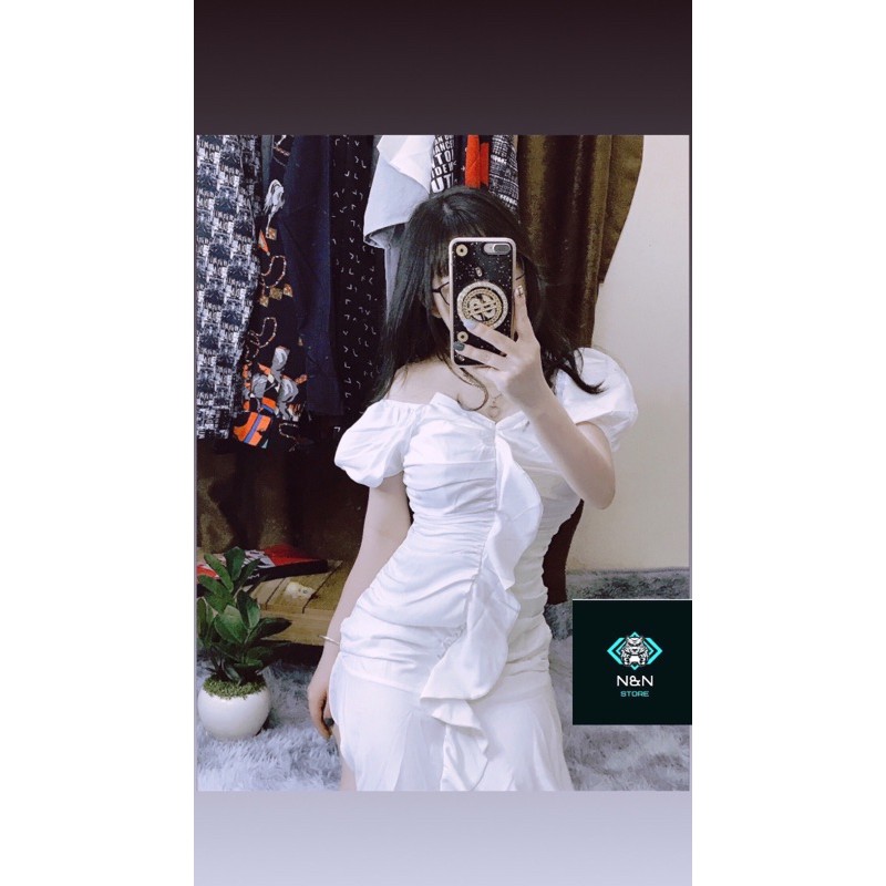 Váy đuôi cá màu trắng đơn giản kín đáo mà lại cực xinh cho chị em nè, váy ngắn thắt eo thời trang hè 2021 cho các bé