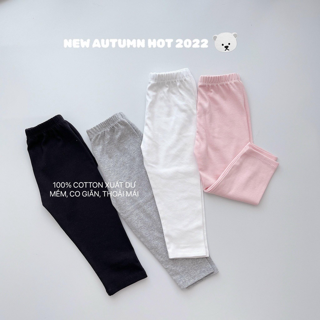 Set 4 quần LEGGING dài 100% cotton xuất dư siêu co giãn, mặc thoải mái cho bé gái 10-17kg