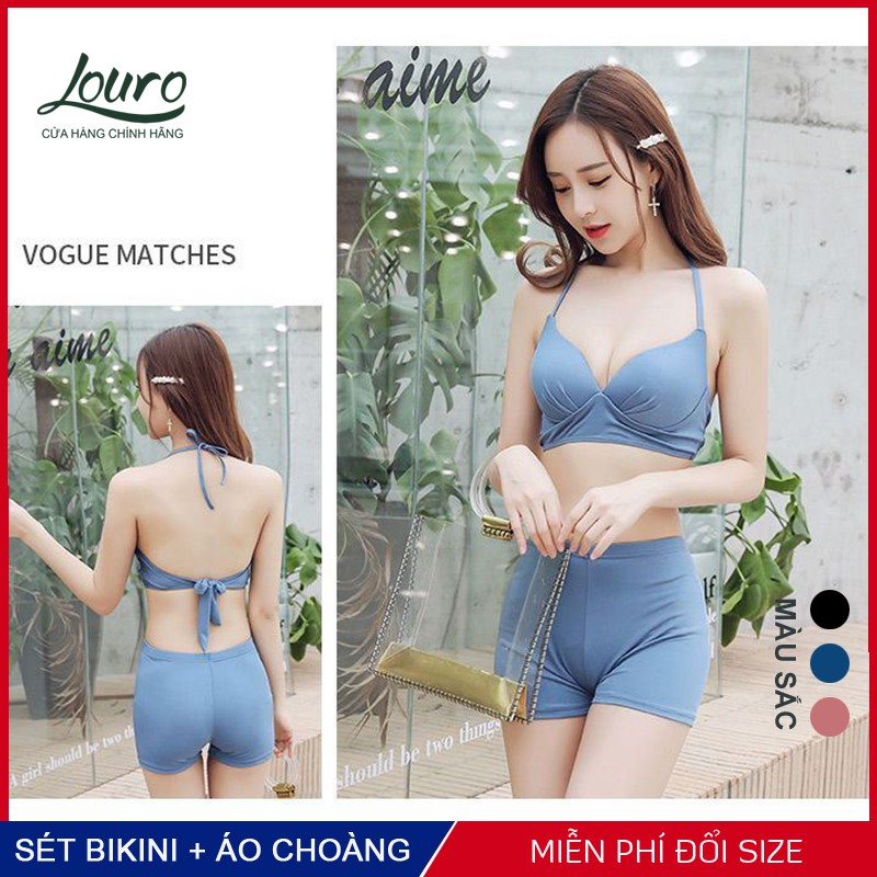 Bikini đi biển 2 mảnh và áo khoác ren Louro, mẫu quần áo tắm nữ trẻ, phong cách đồ bơi hàn quốc - SW05