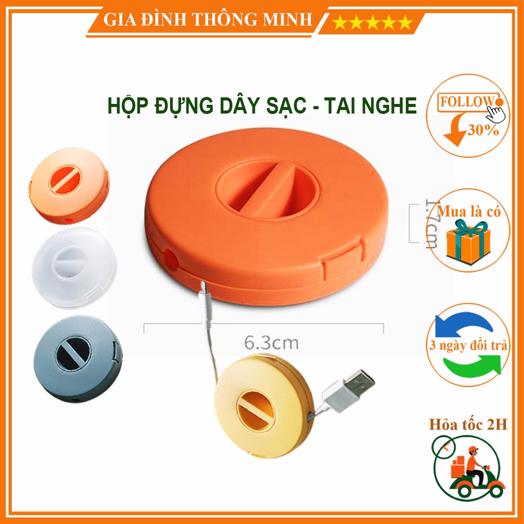 (𝗚𝗶𝗮́ 𝗦𝗶̉) Hộp nhựa đựng dây cáp sạc, tai nghe dạng cuộn xoay tròn tiện lợi gọn gàng đa năng.