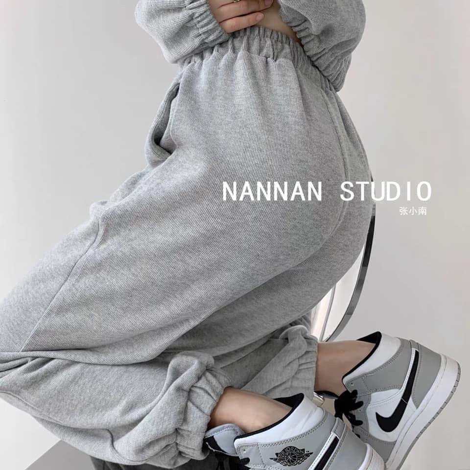 Quần jogger nữ bo gấu trơn vải thun da cá, quần bom ống rộng nữ nỉ thun dáng jogger mặc thu đông THANH LÝ