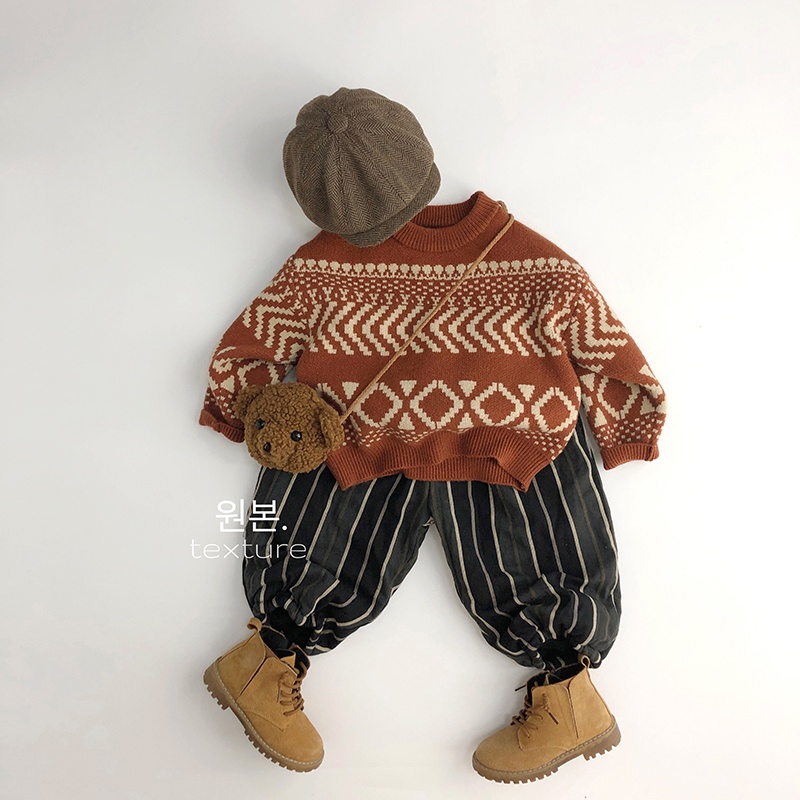 Áo len họa tiết thổ cẩm Hàn Quốc cho bé trai bé gái size 80-130