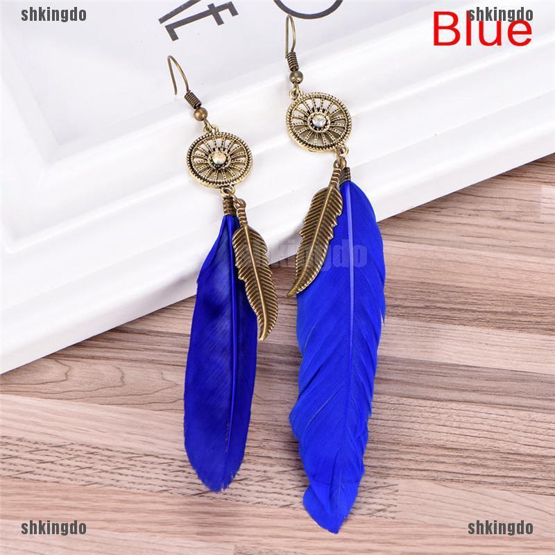 Cặp khuyên tai kiểu chấu móc mặt hình lông vũ tua rua cho nữ