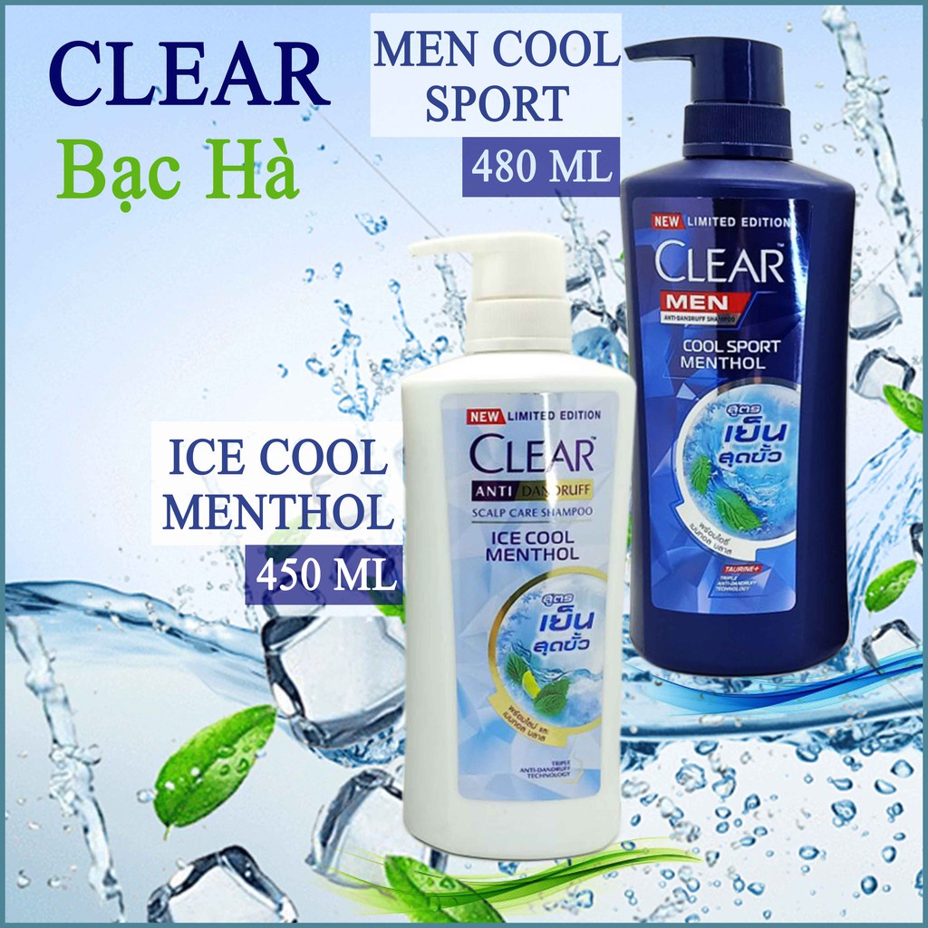Dầu Gội Clear Bạc Hà &amp; Hoa Anh Đào &amp; Tím Mềm Mượt Thái Lan Mẫu Mới