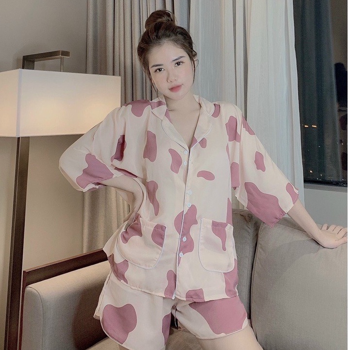Pijama - Bộ Lụa Áo Cộc Quần Đùi Chất Liệu SaTin Cánh Dơi Form Dưới 60kg | BigBuy360 - bigbuy360.vn