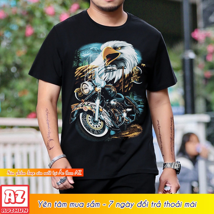 Áo thun nam in hình đại bàng motor 3d thái lan - bigsize 5XL 6XL 7XL M3019