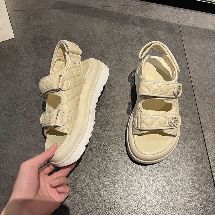 Giày Sandal Thể Thao Mùa Hè Đế Mềm Dày Dặn Cao Gót 2022 Có Khóa Dán Phong Cách Thể Thao Thời Trang Cho Nữ