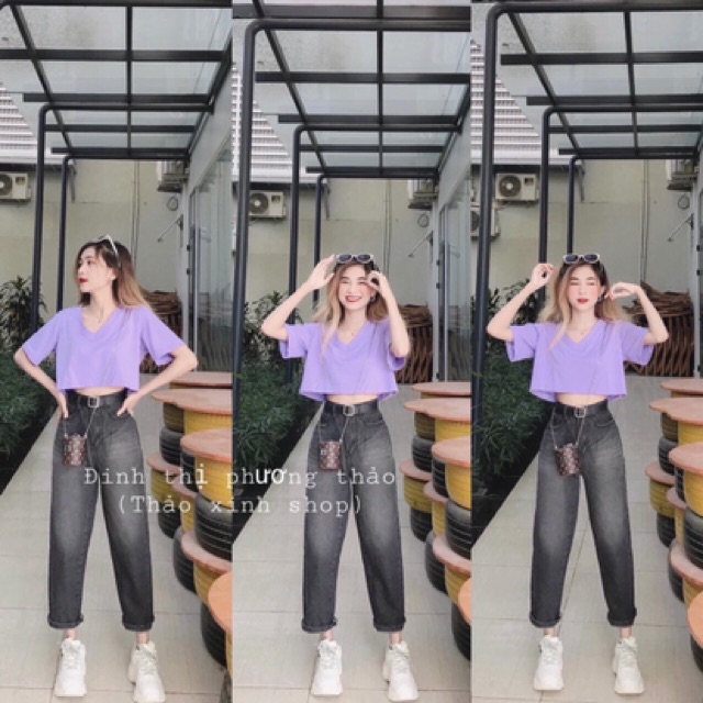 ÁO THUN CROPTOP FULL MÀU (2 loại: cổ tròn và cổ tim)