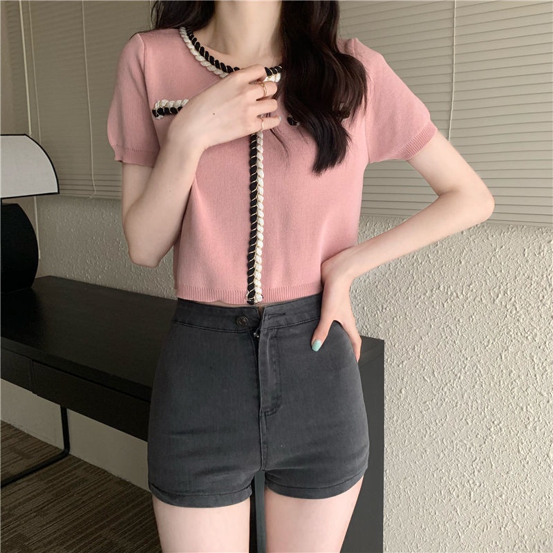 Áo Sweater Dệt Kim Ngắn Tay Thời Trang Mùa Hè