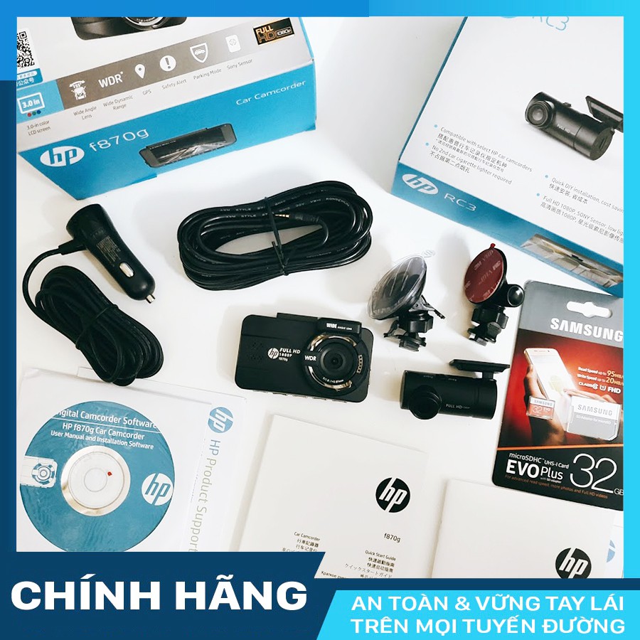 Camera hành trình HP F870G + RC3 + thẻ nhớ 32GB Class 10 | BigBuy360 - bigbuy360.vn