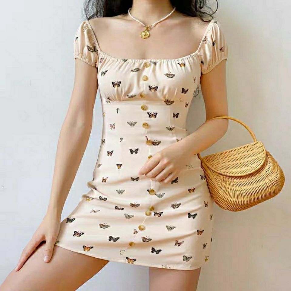 Đầm Tay Phồng In Họa Tiết Bướm Xinh Xắn Theo Phong Cách Pháp | BigBuy360 - bigbuy360.vn