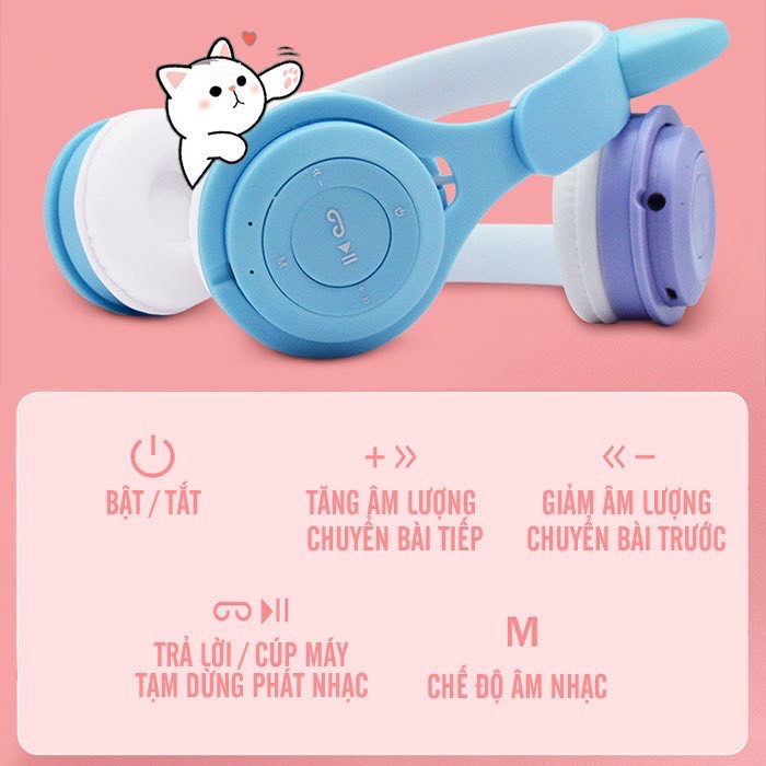 Tai Nghe Mèo Bluetooth, Headphone Tai Mèo Dễ Thương Có Mic,Âm Bass Mạnh Mẽ Dung Lượng Pin Khủng SD 10H Bảo Hành 12 Tháng