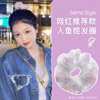 Dây buộc tóc Scrunchie voan ánh kim cầu vồng hot trend 🌈
