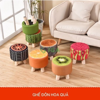 [HOẢ TỐC] GHẾ ĐÔN CHÂN GỖ HÌNH HOA QUẢ DỄ THƯƠNG - GDHV