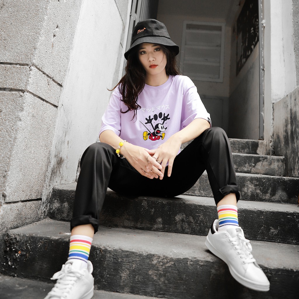 Áo Thun Mickey Màu Tím Chất Liệu Cotton Thoáng Mát
