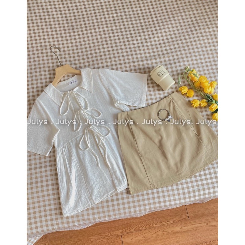 [Mã FAGREEN245 giảm 10% tối đa 30K đơn 99K] Set áo babydoll cổ 3 nơ và chân váy ngắn (ảnh thật shop chụp kèm video) | BigBuy360 - bigbuy360.vn