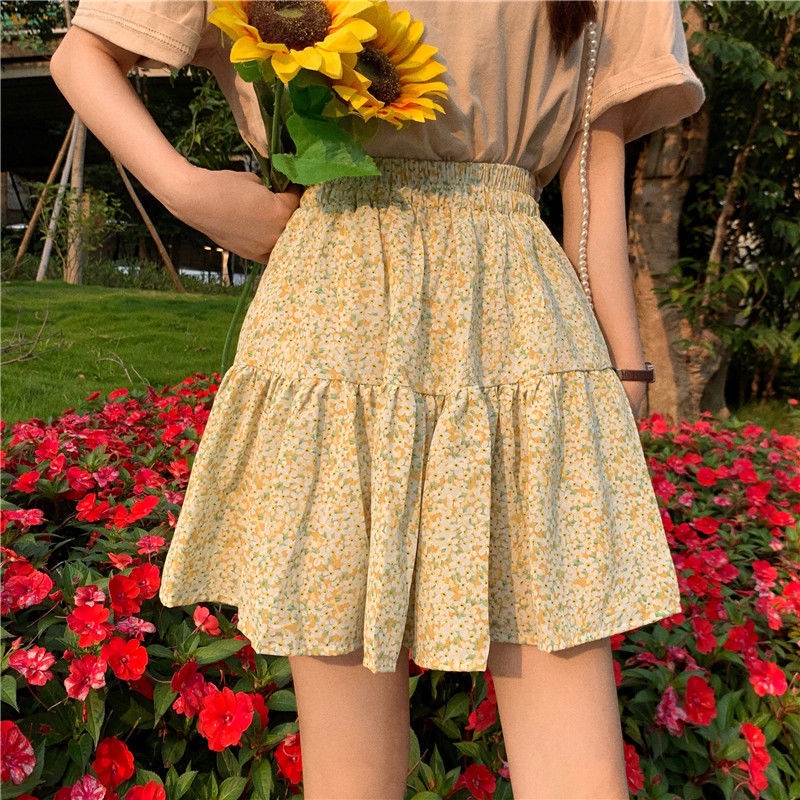 Chân Váy Chữ A Lưng Cao Dáng Ôm In Họa Tiết Hoa Xinh Xắn Thời Trang Phong Cách Hàn Quốc Cho Nữ