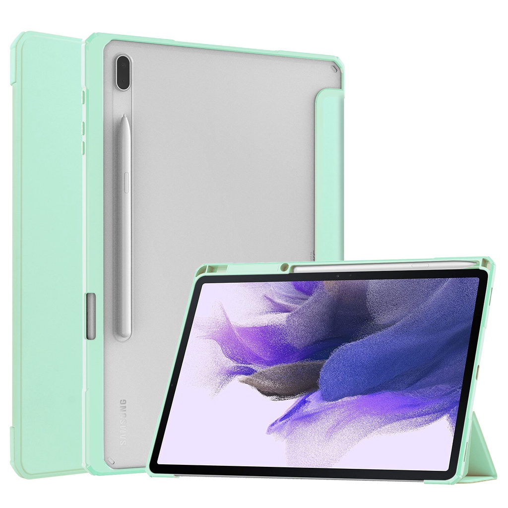 Bao da máy tính bảng nắp lật thông minh có giá đỡ bút cho Samsung Galaxy Tab S7 FE T730 T736