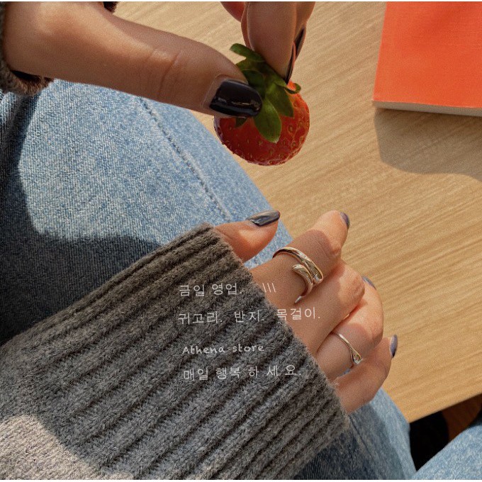 Nhẫn Thép Titan B883 Hình Giọt Nước Phong Cách Retro Hàn Quốc