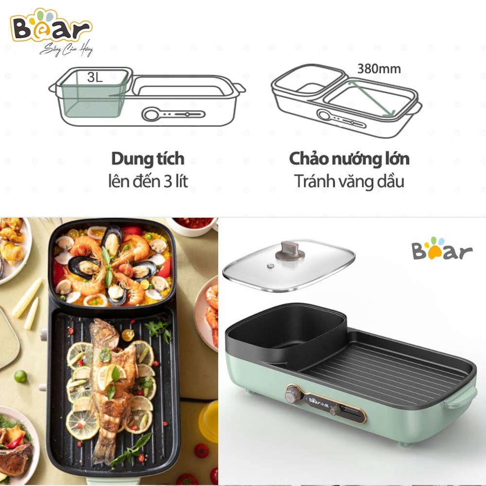 Bếp lẩu nướng 2 ngăn đa năng Bear DKL-C15G1 bảo hành 18 tháng