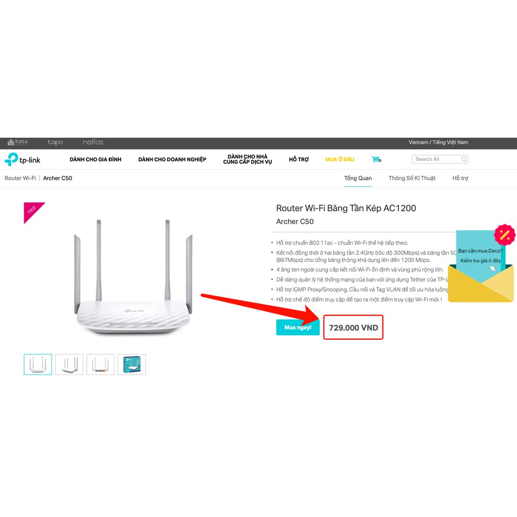 TP-Link Bộ phát wifi không dây (Thiết bị mạng) - AC 1200Mbps Archer C50 / AC 750Mbps DIR-806A- Hàng Chính Hãng