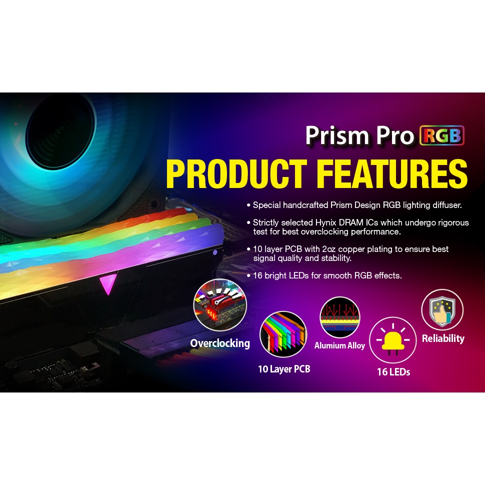 [Mã BMBAU300 giảm 10% đơn 499K] Ram PC V-Color DDR4 8GB 3200MHz Prism Pro RGB