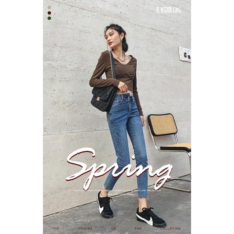 Quần jean bút chì lưng cao ôm dáng thời trang mùa hè cho nữ