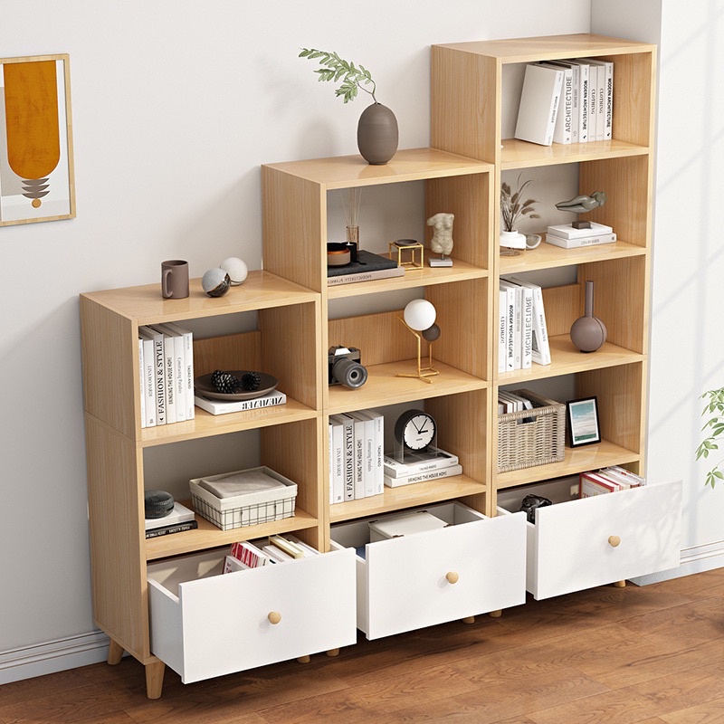 Kệ Sách Đa Năng - Tủ Sách Phong Cách Bắc Âu Có Hộc Tủ Gọn Gàng, Tiện Ích