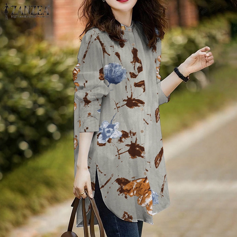 Áo kiểu Zanzea tay dài họa tiết hoa phong cách vintage thời trang cho nữ