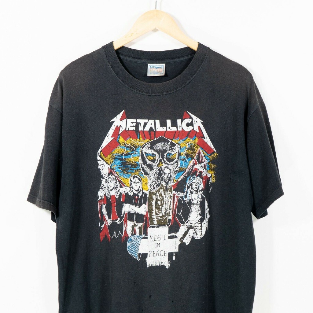 Áo Thun Nam 100% cotton In Hình Megadeth Slayer Guns N Roses Iron Maiden Thrashed Vtg Xl Gildan Màu Đen plus size Lớn
