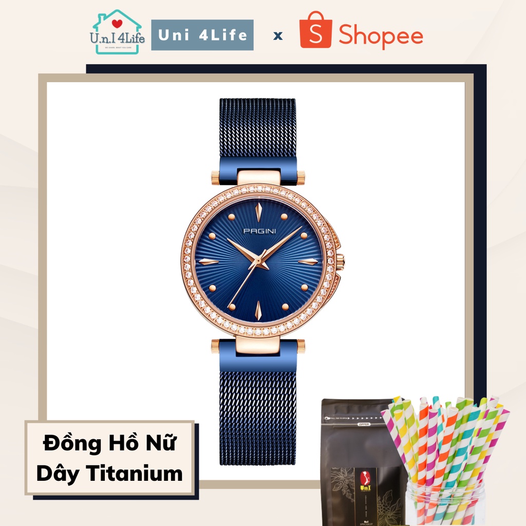 Đồng Hồ Nữ Pagini PA2262 Dây Titanium Viền Đính Đá | UnI 4Life