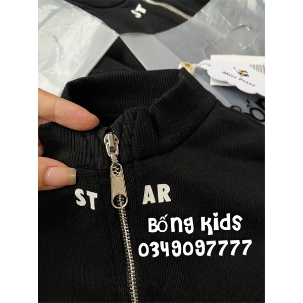 Áo Nỉ Bé Trai Cổ Zip Star Đen MiniPeace