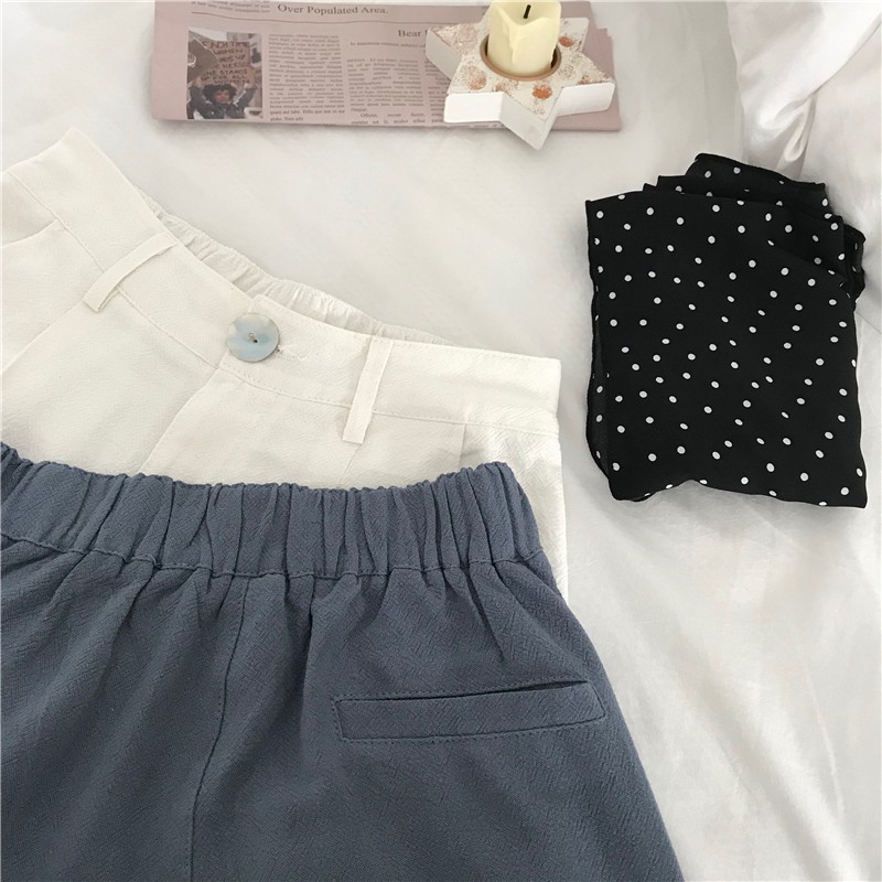 LEEVA - Quần short đũi ống rộng cạp cao 3 màu basic S012