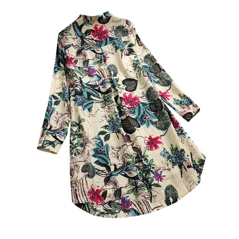 ZANZEA Áo Kiểu Nữ Dài Tay Cổ Tròn In Hoa Thời Trang