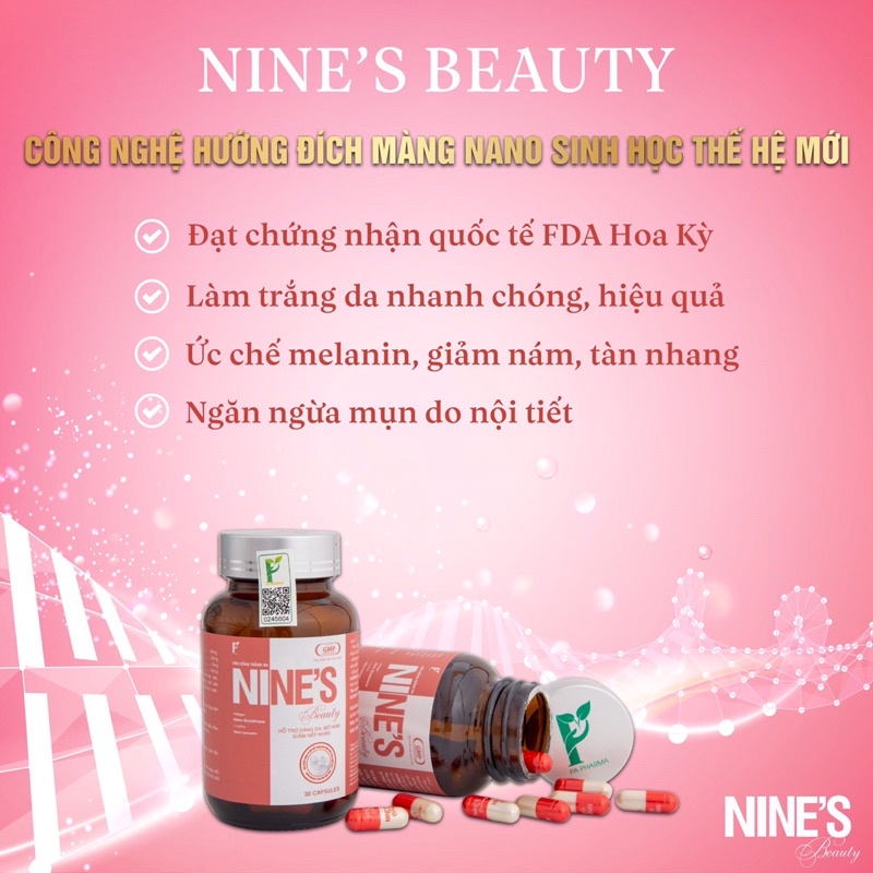 Viên uống trắng da mờ nám NINES BEAUTY hàng chuẩn kèm quà tặng