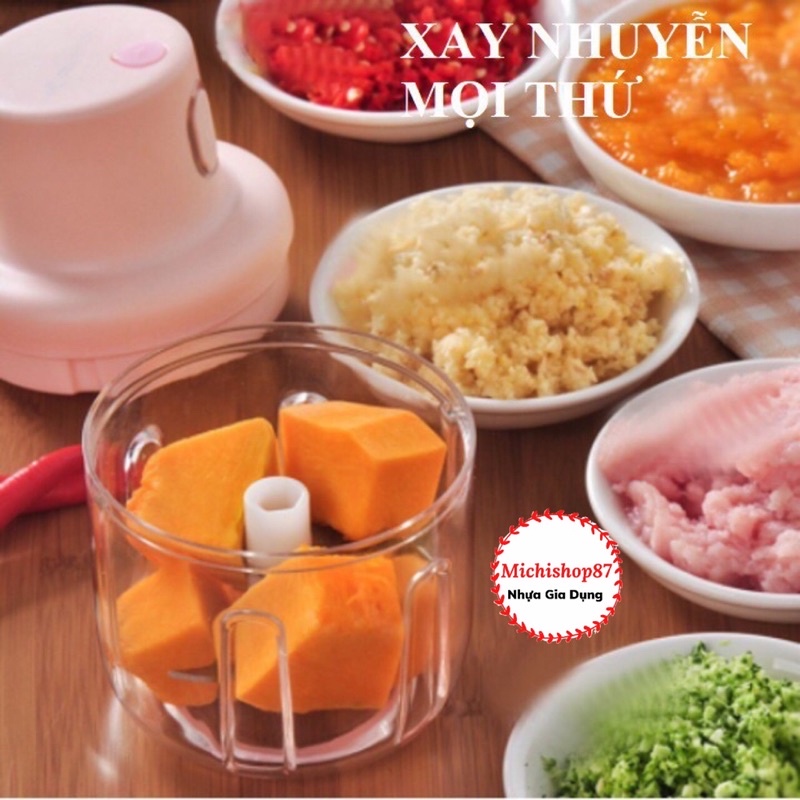 Máy Xay Mini Sạc Điện, Xay Thịt Ớt Hành Tỏi Rau Củ Quả Cầm Tay Siêu Tiện Lợi