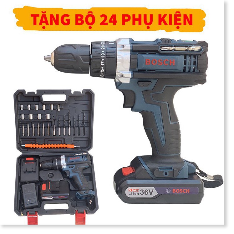 (Loại Tốt) Máy Khoan Pin Bắn Vít 36V BOSCH - 2 Pin Chuẩn - Full Phụ Kiện 24 Chi Tiết - 100% Lõi Đồng