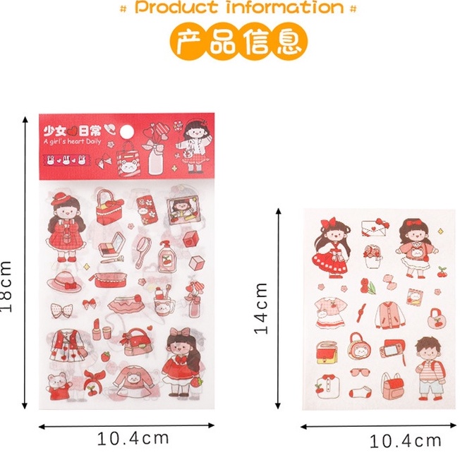 Set 4 Tấm Sticker Dán Trang Trí Sổ Tay Diy Hình Cô Gái Hoạt Hình Dễ Thương
