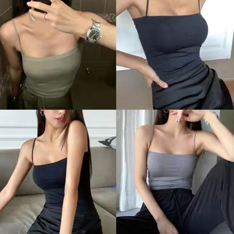 Brroa Áo Ống Hai Dây Có Đệm Ngực Màu Trơn Đơn Giản Cho Nữ