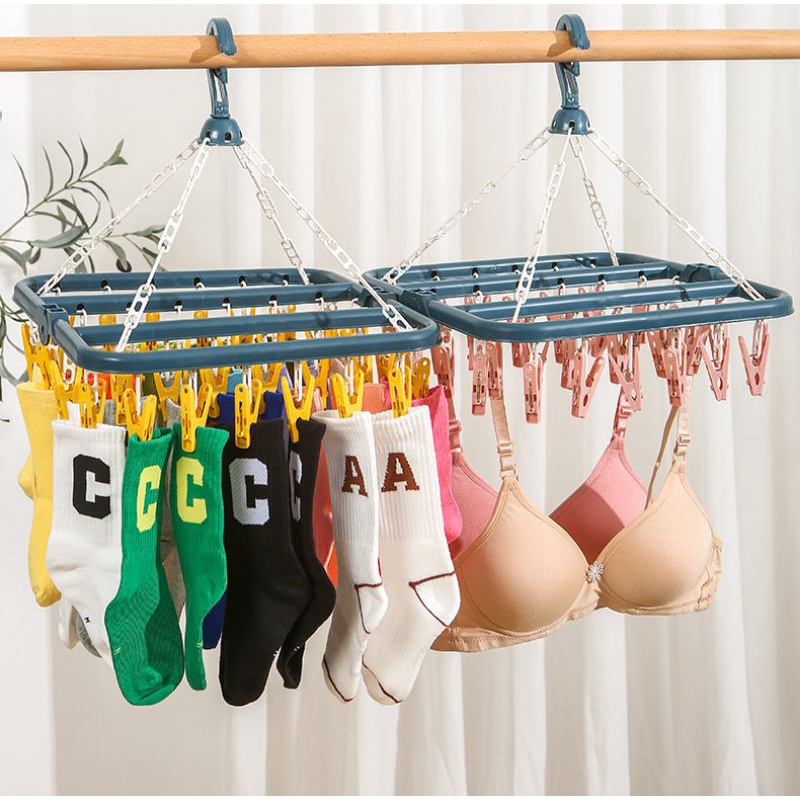Móc phơi quần áo trẻ em gấp gọn, móc kẹp chùm nhựa 32 chiếc
