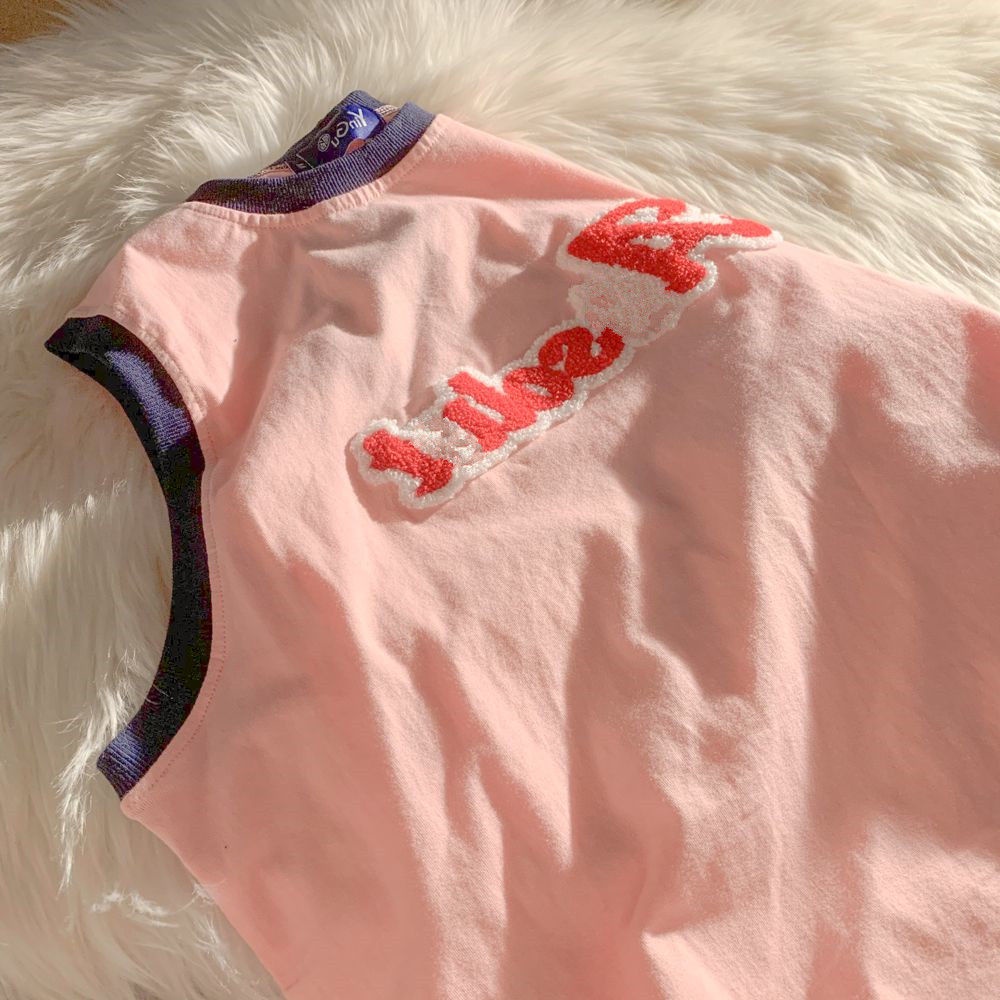 Áo Thun Không Tay Dáng Rộng Thêu Chữ Màu Hồng Thời Trang 2022 Amoi Dành Cho Bạn Nữ