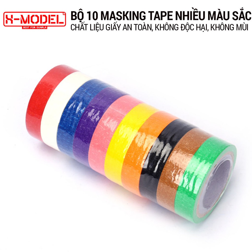 Bộ 10 masking tape nhiều màu sắc, Băng dính đa năng, che sơn màu chuyên dụng mô hình dài 5m XMODEL XM44 chất liệu cao