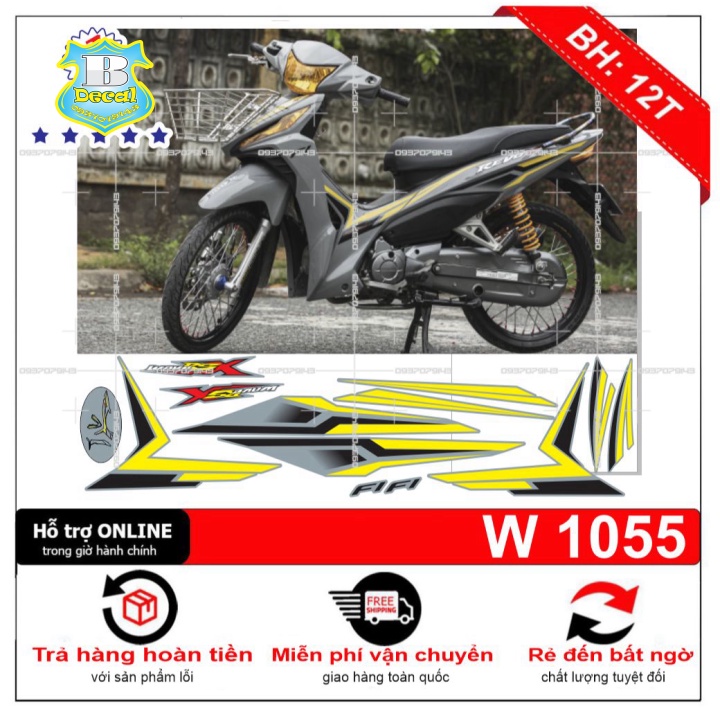 ( Quí khách vui lòng mang ra tiệm cho thợ dán ) Tem wave RSX xám xi măng