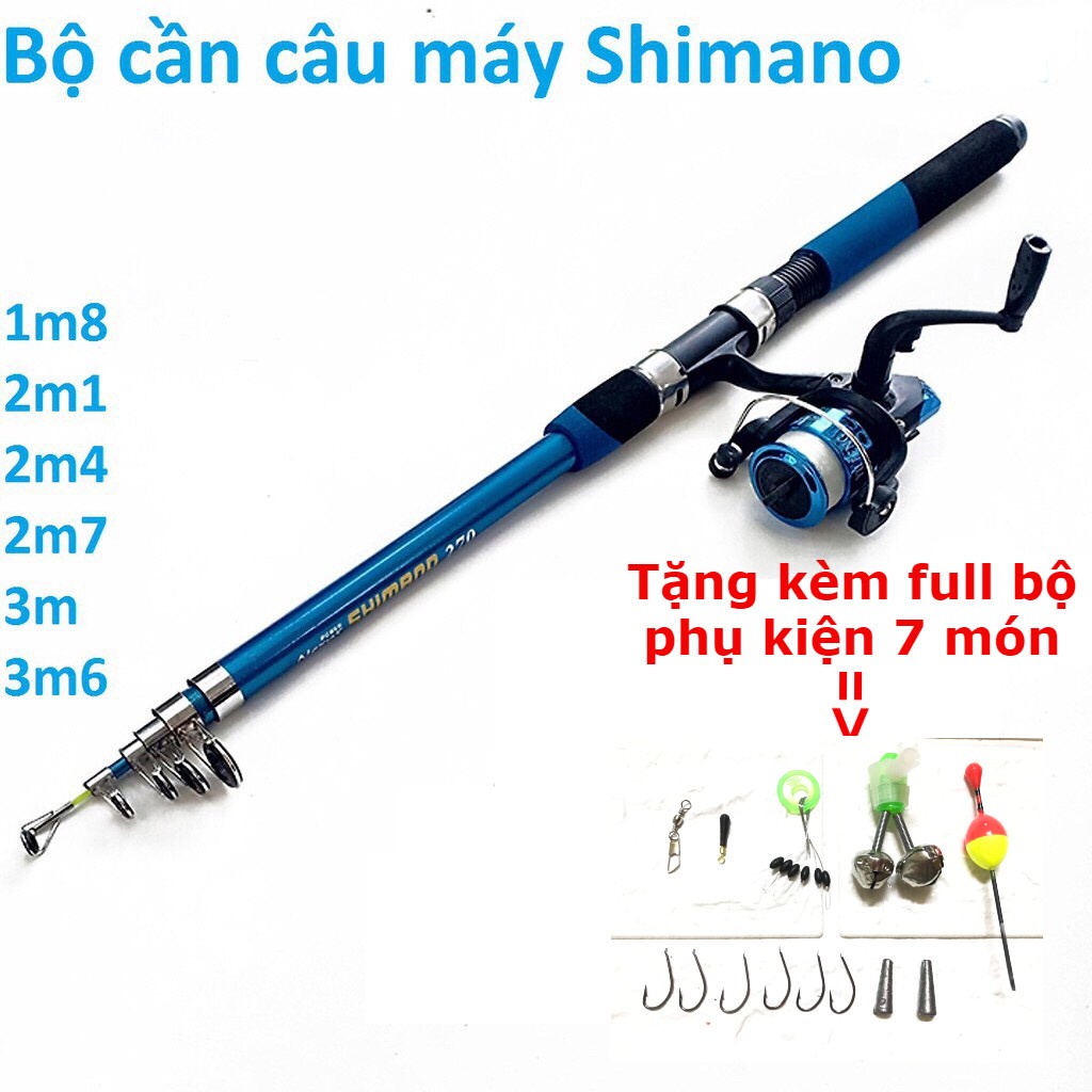Bộ cần câu máy Shimano kèm phụ kiện. Bộ cần câu máy rút shimano, combo cần câu máy