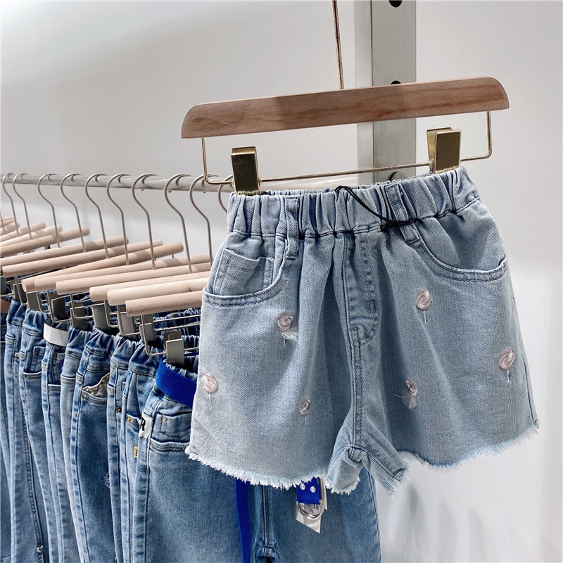 Quần sọc jean bé gái mềm đẹp co giãn hàng Quảng Châu - Quần short bò bé gái Kunkid