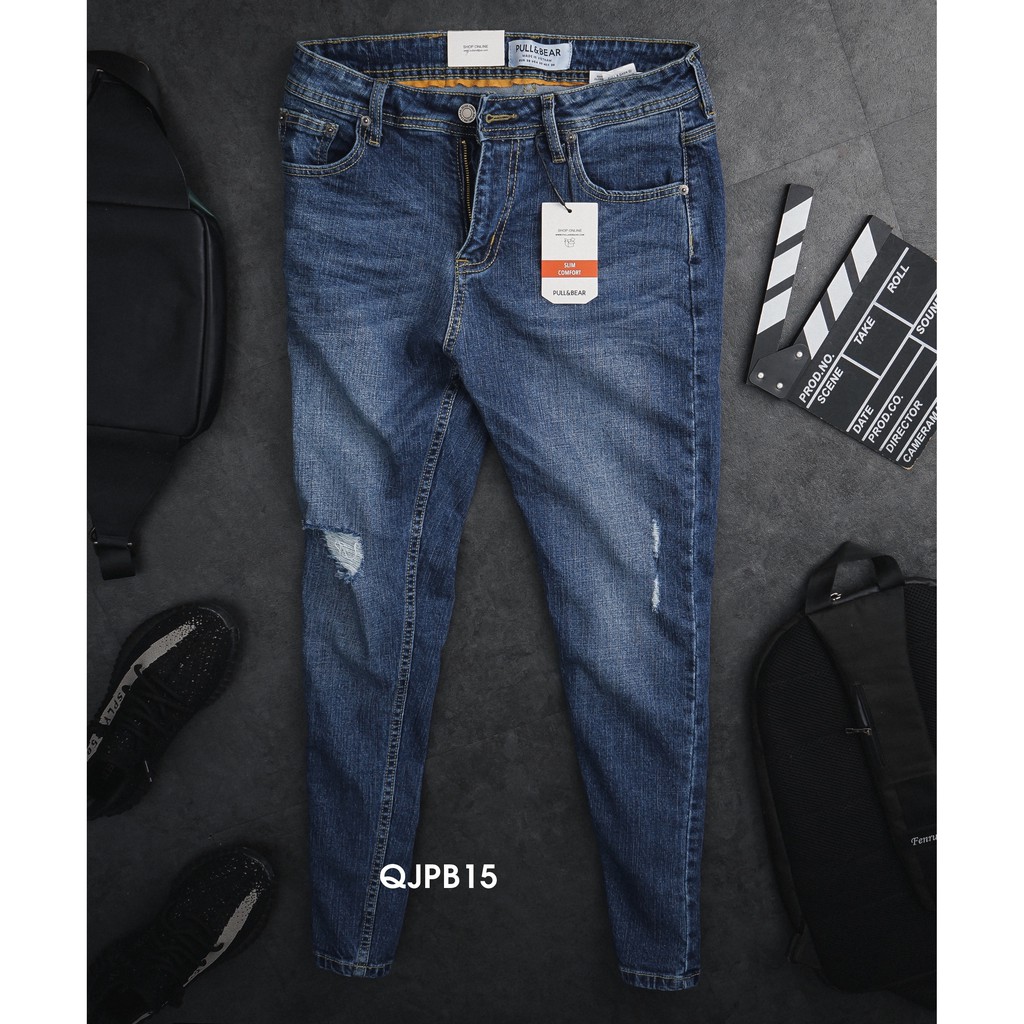 Quần Jean Nam P&B Xanh Wash Rách Gối dáng SlimFit 💖 chiếc quần jean co giãn đẹp miễn chê 💖QJPB15💖
