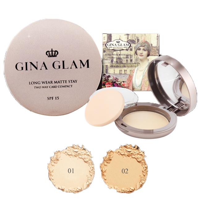 Phấn phủ kiềm dầu GINA GLAM Long Wear Matte Stay Two Way Cake Compact